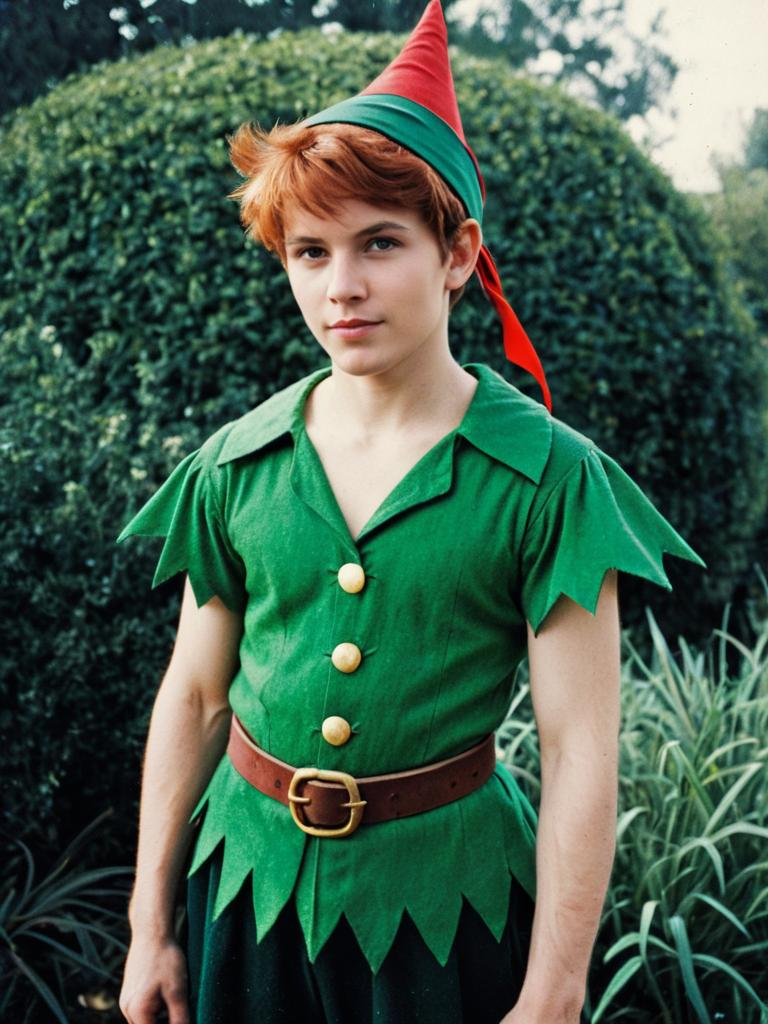 Young Man in Classic Disney Peter Pan Costume Outdoors