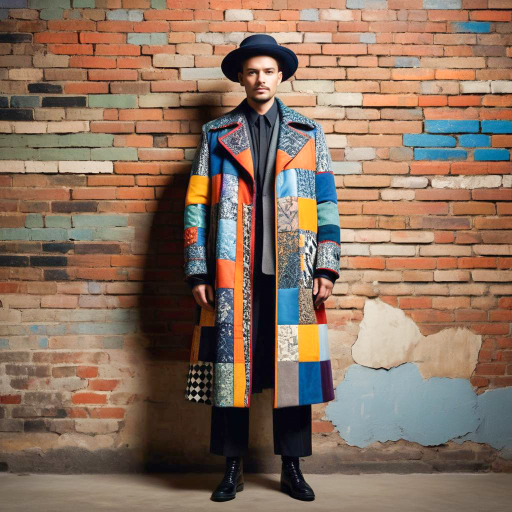 Stylish Man in Vibrant Patchwork Coat