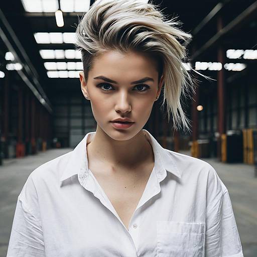 Portrait of Young Woman with Tousled Blonde Hair in Urban Warehouse
