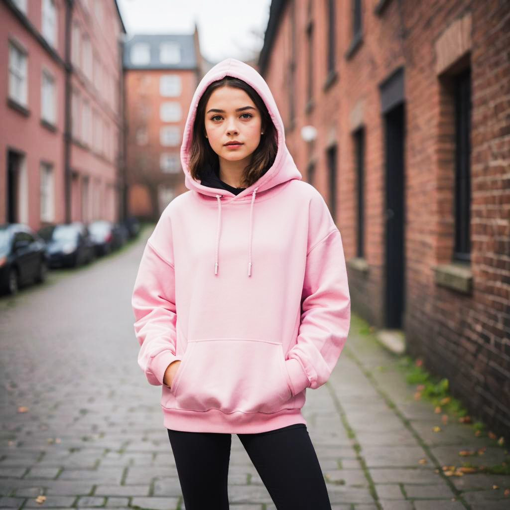 Stylish Young Woman in Pink Hoodie - Urban Fashion