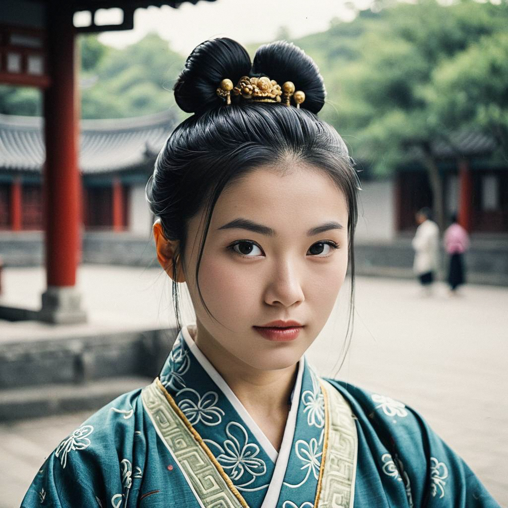 Young Woman in Traditional Hanfu in Historic Courtyard