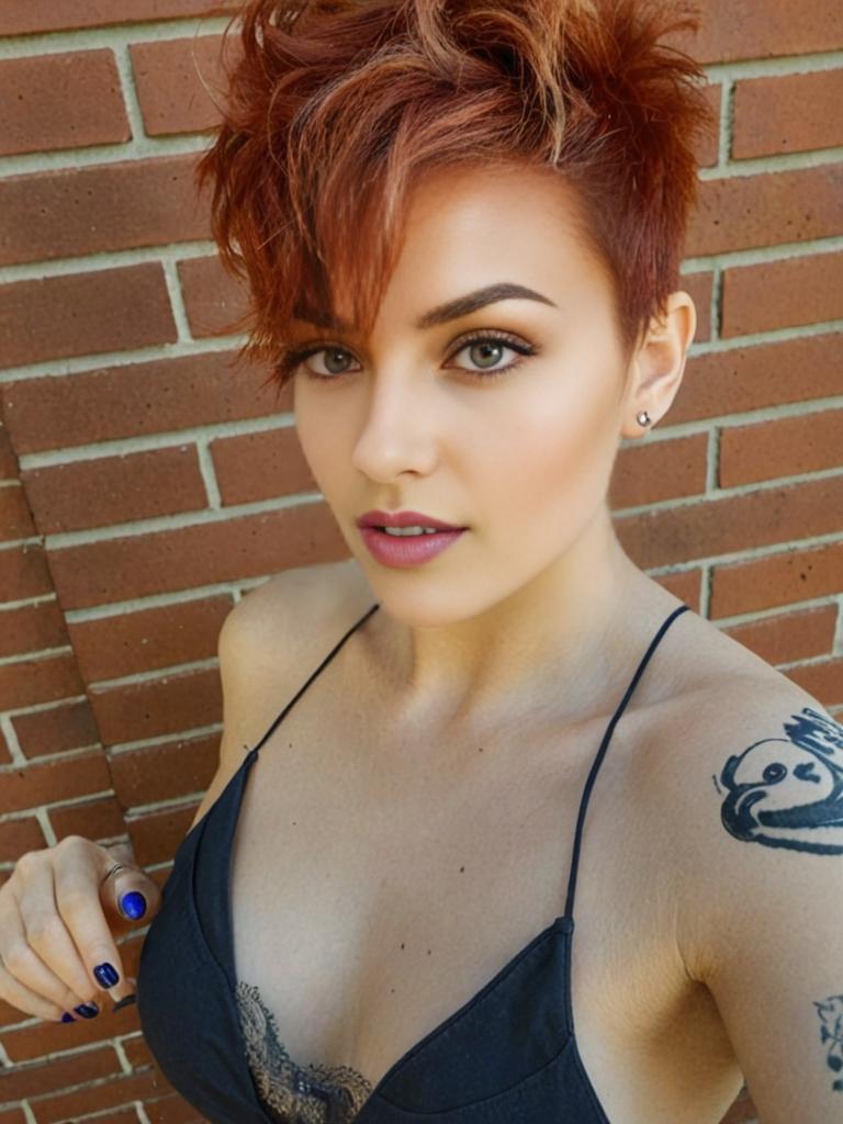 Confident Woman with Edgy Red Hair and Tattoo