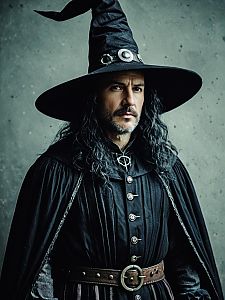 Man in Modern Witch Costume Waist Up Editorial Fantasy Portrait