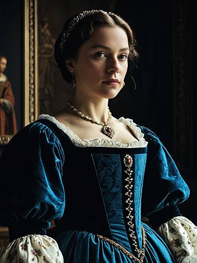 Regal Woman in Renaissance Gown Cinematic Historical Portrait