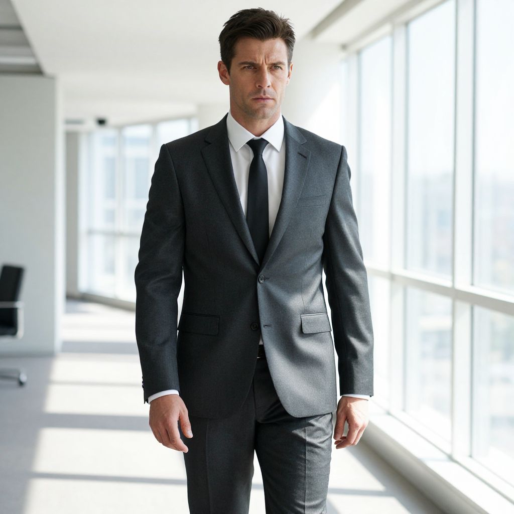 Man in Dark Gray Business Suit Walking in Modern Office
