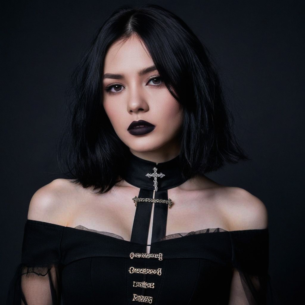 Gothic Woman in Black Dress with Chains Gothic Woman in Black Dress with Chains