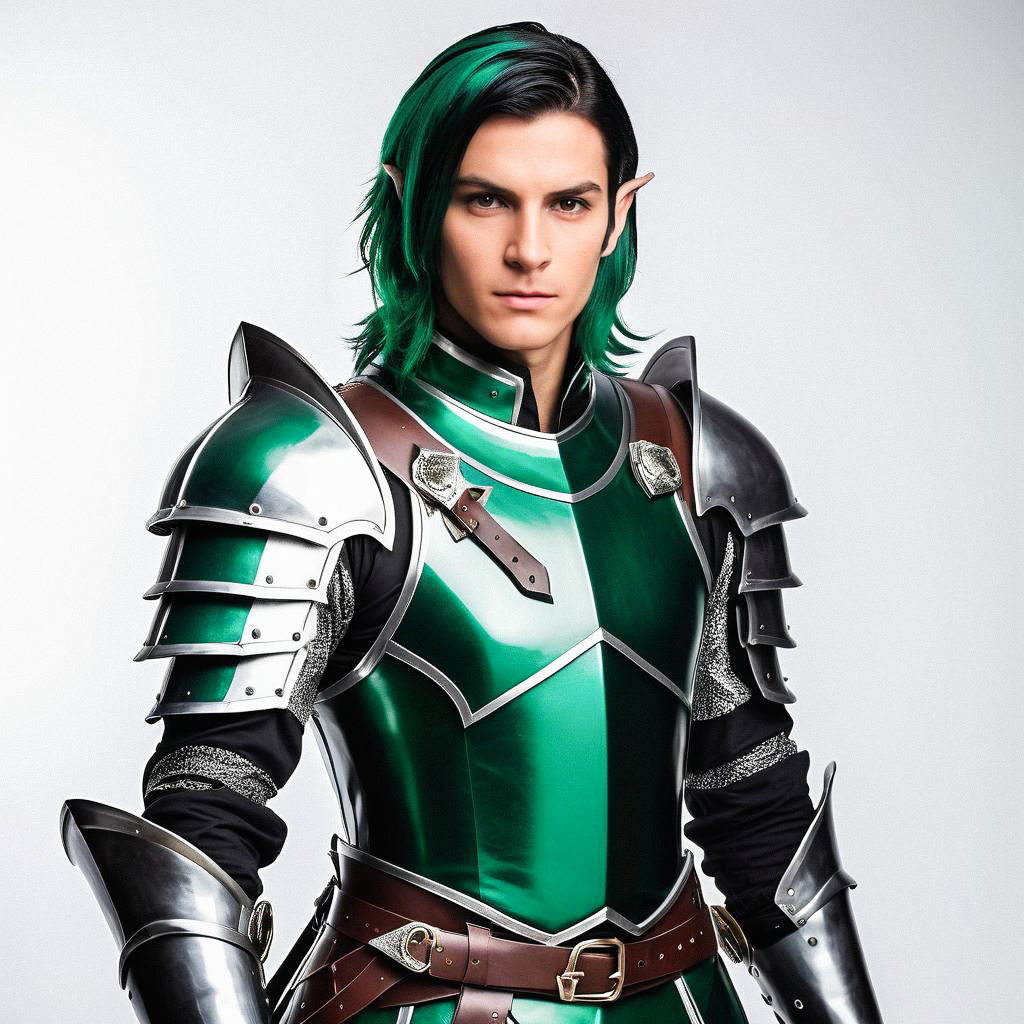 Elfin Warrior in Green and Silver Armor