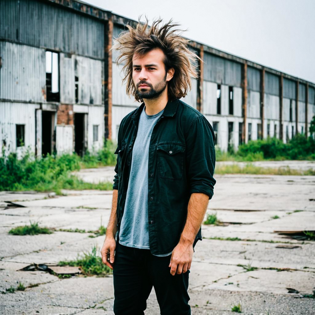 Man in Abandoned Industrial Area