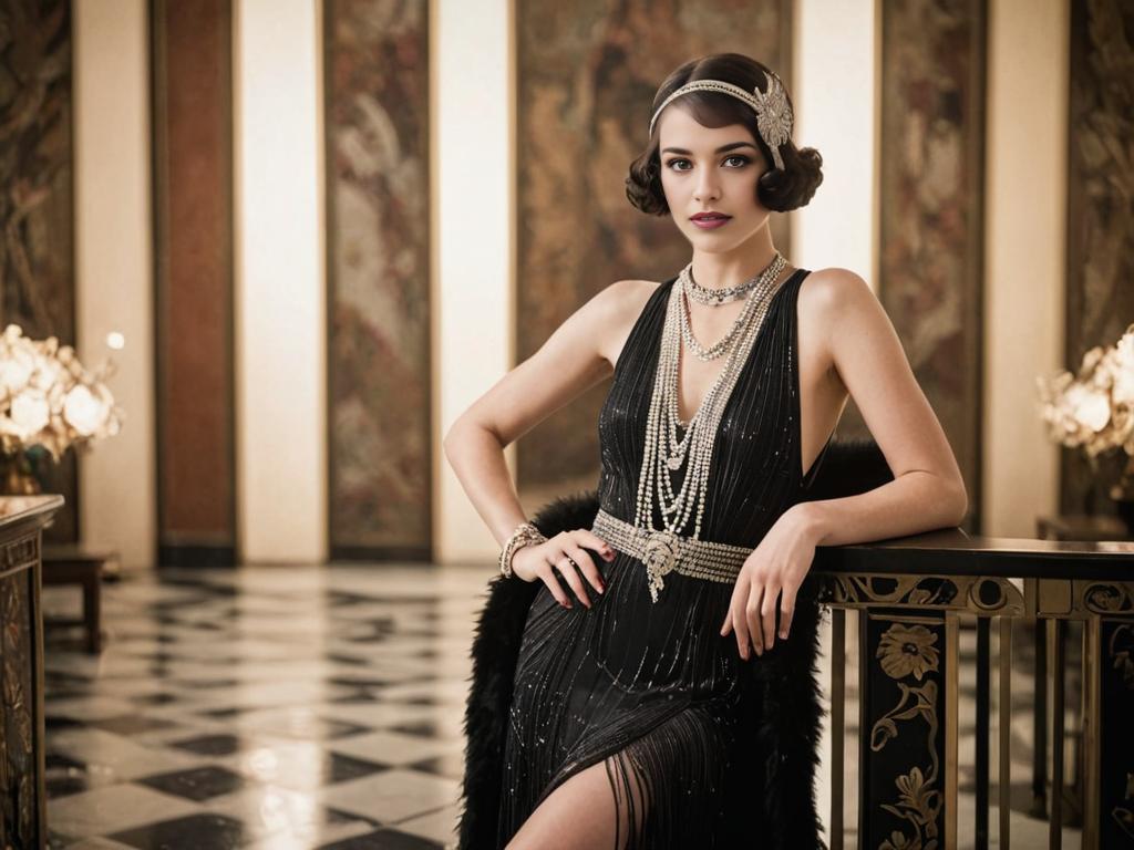 1920s Flapper Elegance in Luxurious Setting