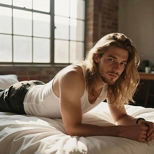 Gen Z Young Man Relaxing on Bed in Industrial Loft