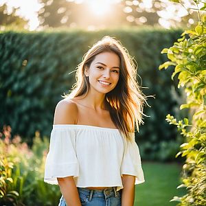 Young Woman in Sunlit Garden