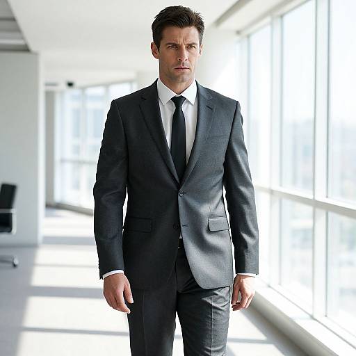 Man in Dark Gray Business Suit Walking in Modern Office