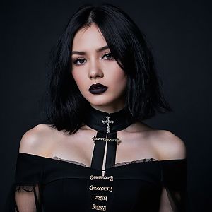 Gothic Woman in Black Dress with Chains