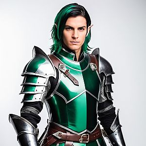 Elfin Warrior in Green and Silver Armor