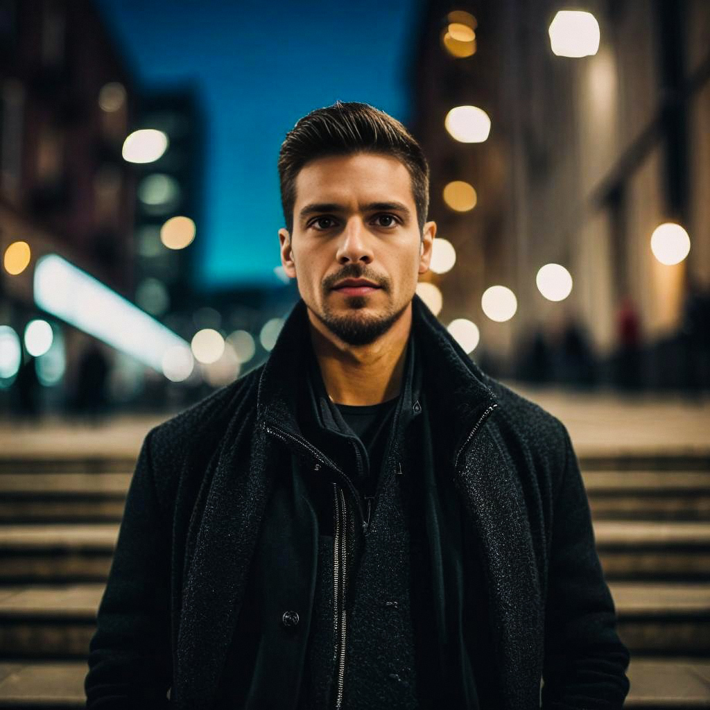 Confident Young Man in Urban Twilight