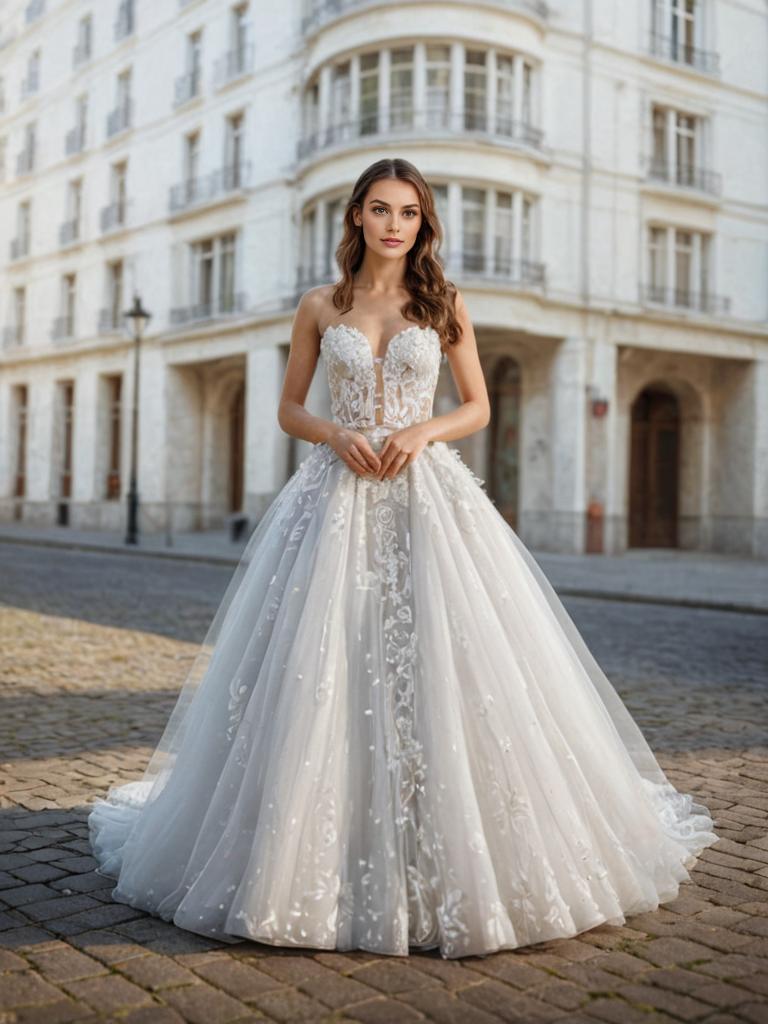 Elegant Woman in Strapless Ball Gown