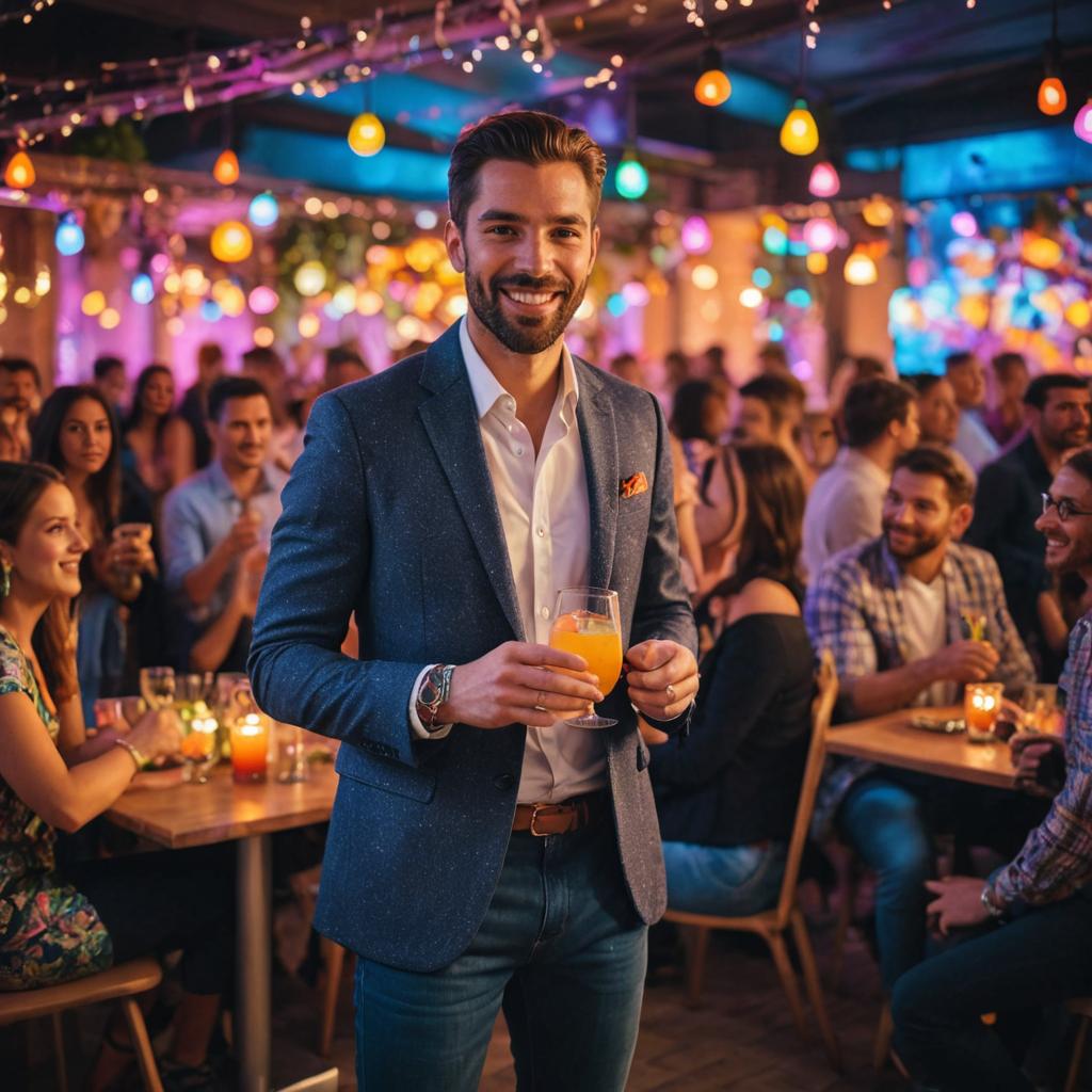 Stylish Man with Cocktail at Vibrant Party