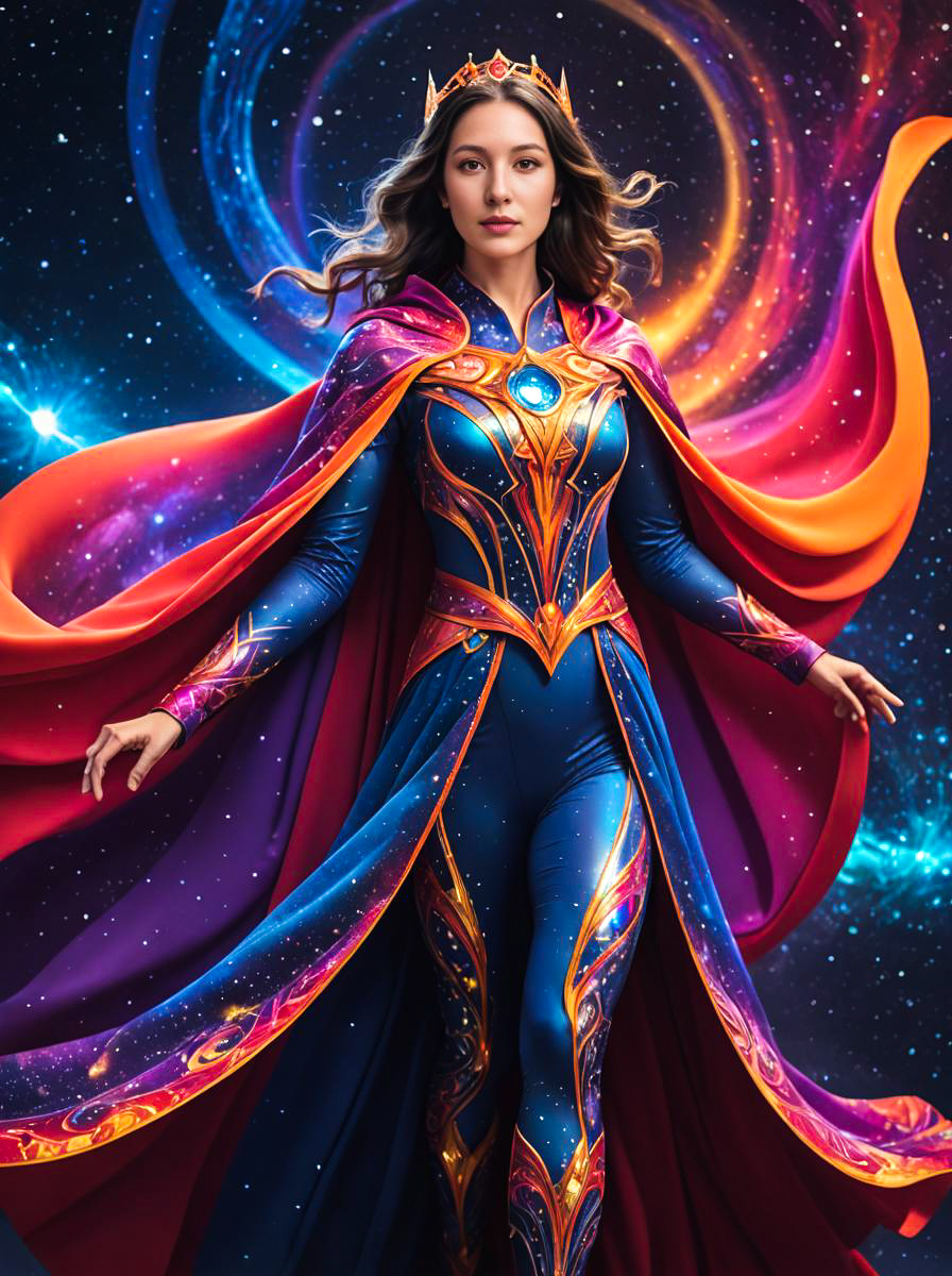 Celestial Superhero in Vibrant Costume