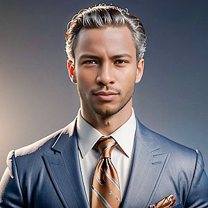 Confident Man in Stylish Suit with Striped Tie