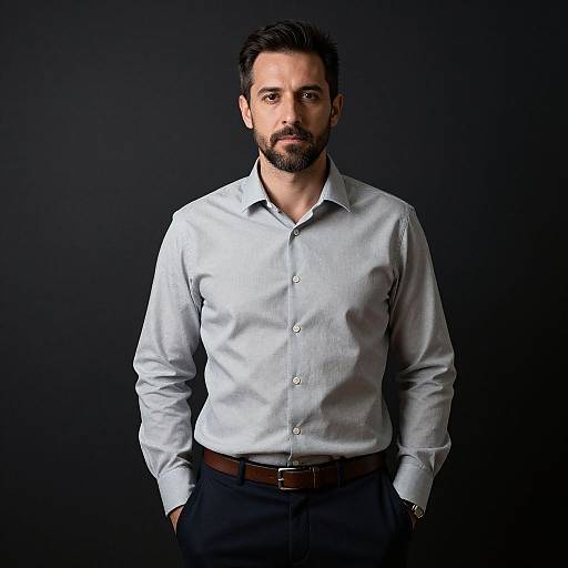 Confident Man in Light Gray Shirt Portrait vllm26032222096250