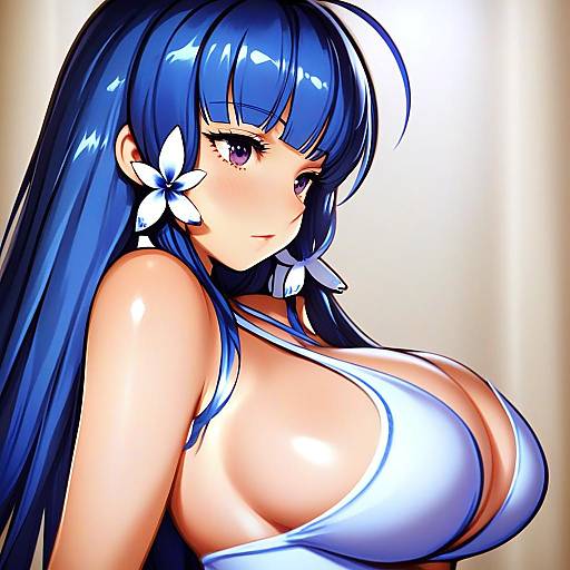 Anime Woman with Blue Hair in Revealing Outfit Illustration