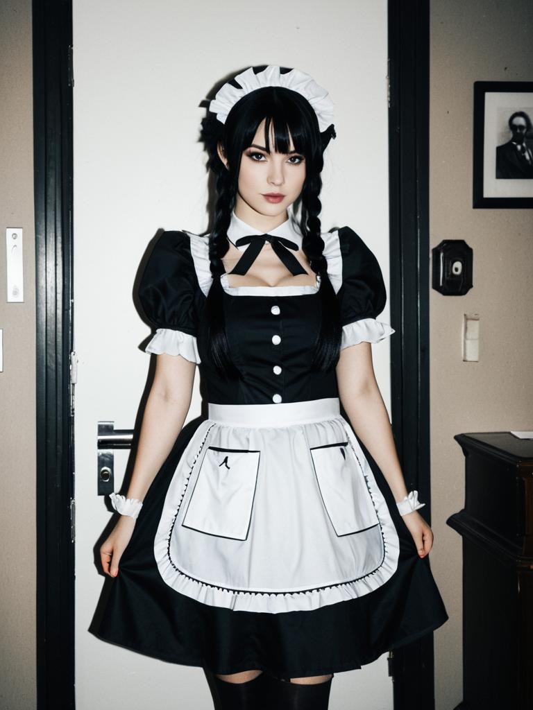 Gothic Lockable Maid Costume Woman Full Body Cosplay Photo