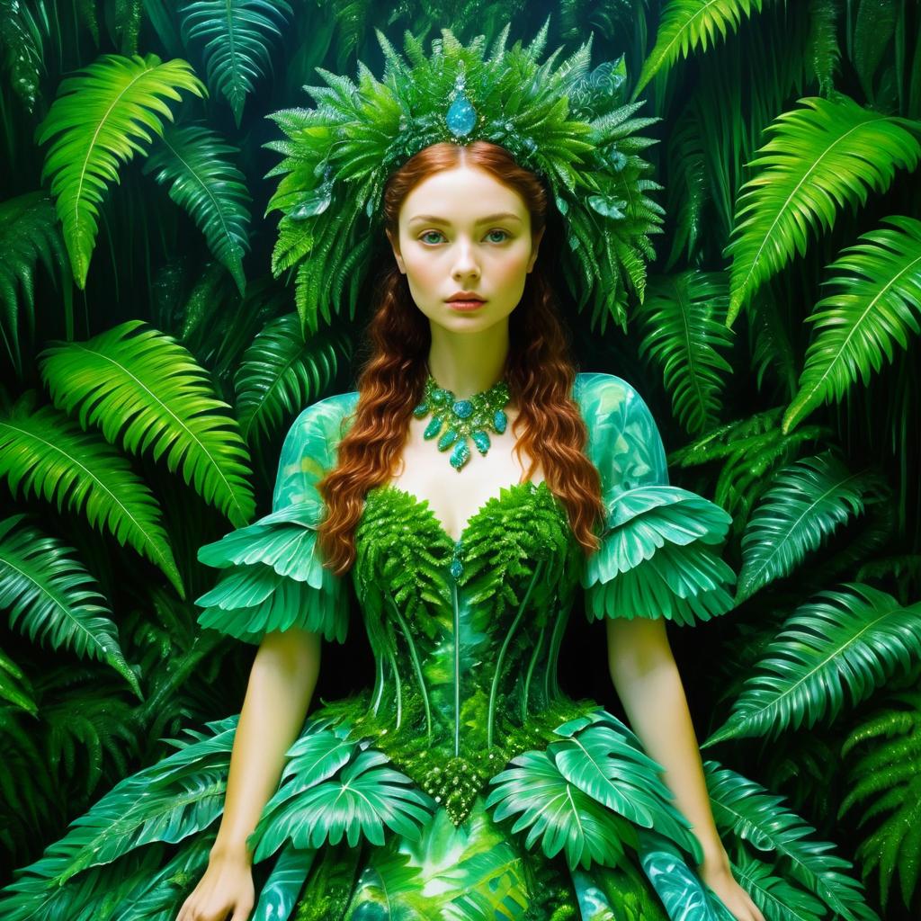 Enchanting Woman in Green Gown Surrounded by Nature