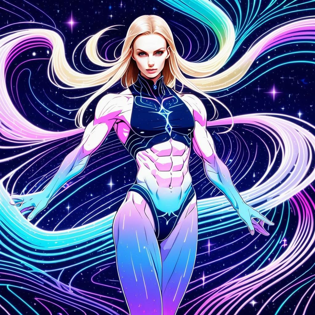 Athletic Woman in Cosmic Sci-Fi Background Athletic Woman in Cosmic Sci-Fi Background