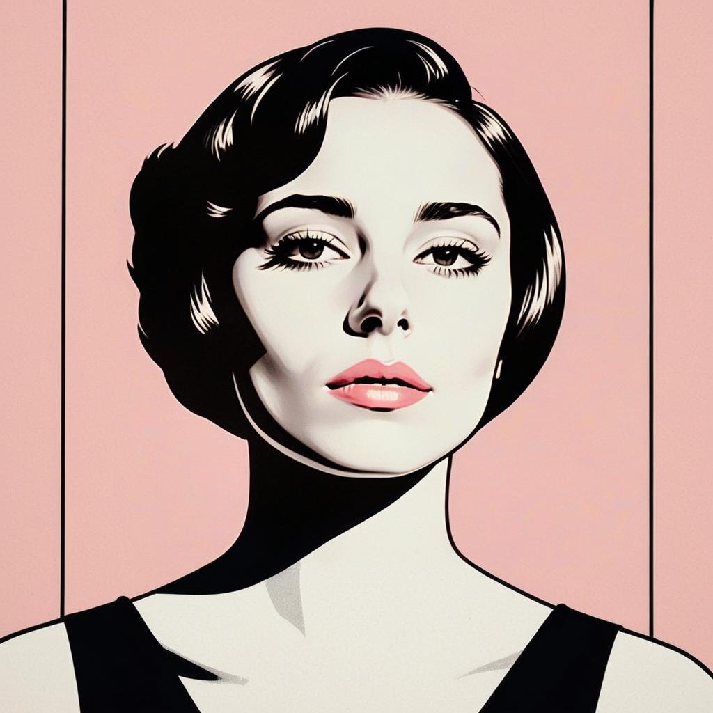 Vintage Style Pop Art Portrait of Woman on Pink Background