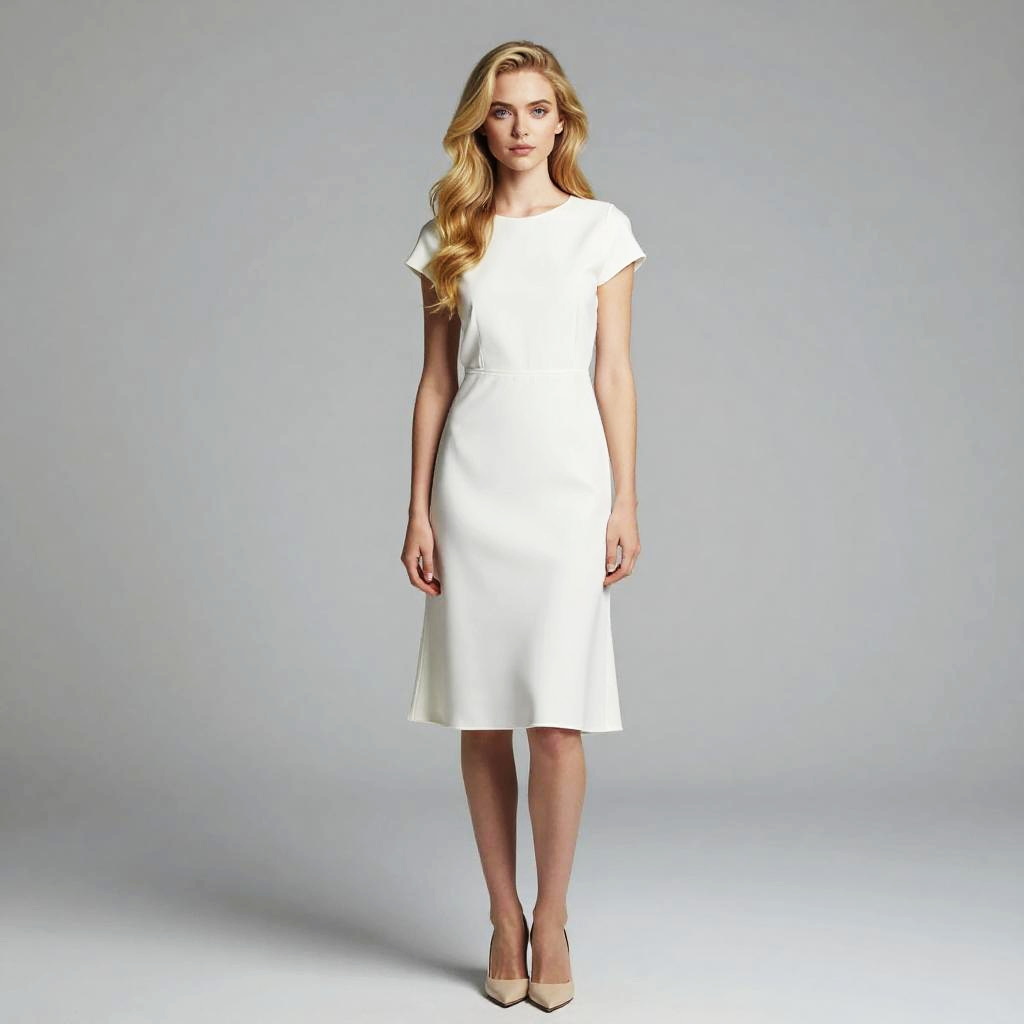 Elegant Gen Z Woman Wearing Minimalist White Midi Dress