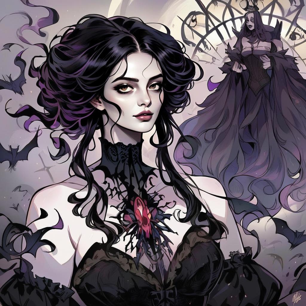 Fierce Woman in Gothic Attire with Mystical Background Fierce Woman in Gothic Attire with Mystical Background