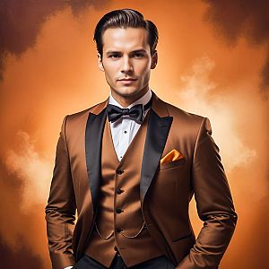 Confident Man in Brown Tuxedo