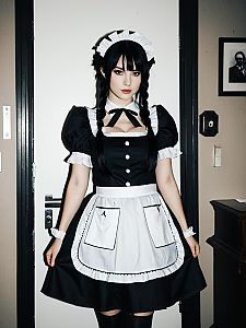 Gothic Lockable Maid Costume Woman Full Body Cosplay Photo