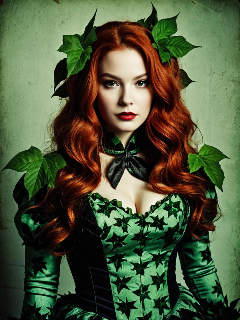 Vintage Poison Ivy Costume Woman Photorealistic Studio Portrait