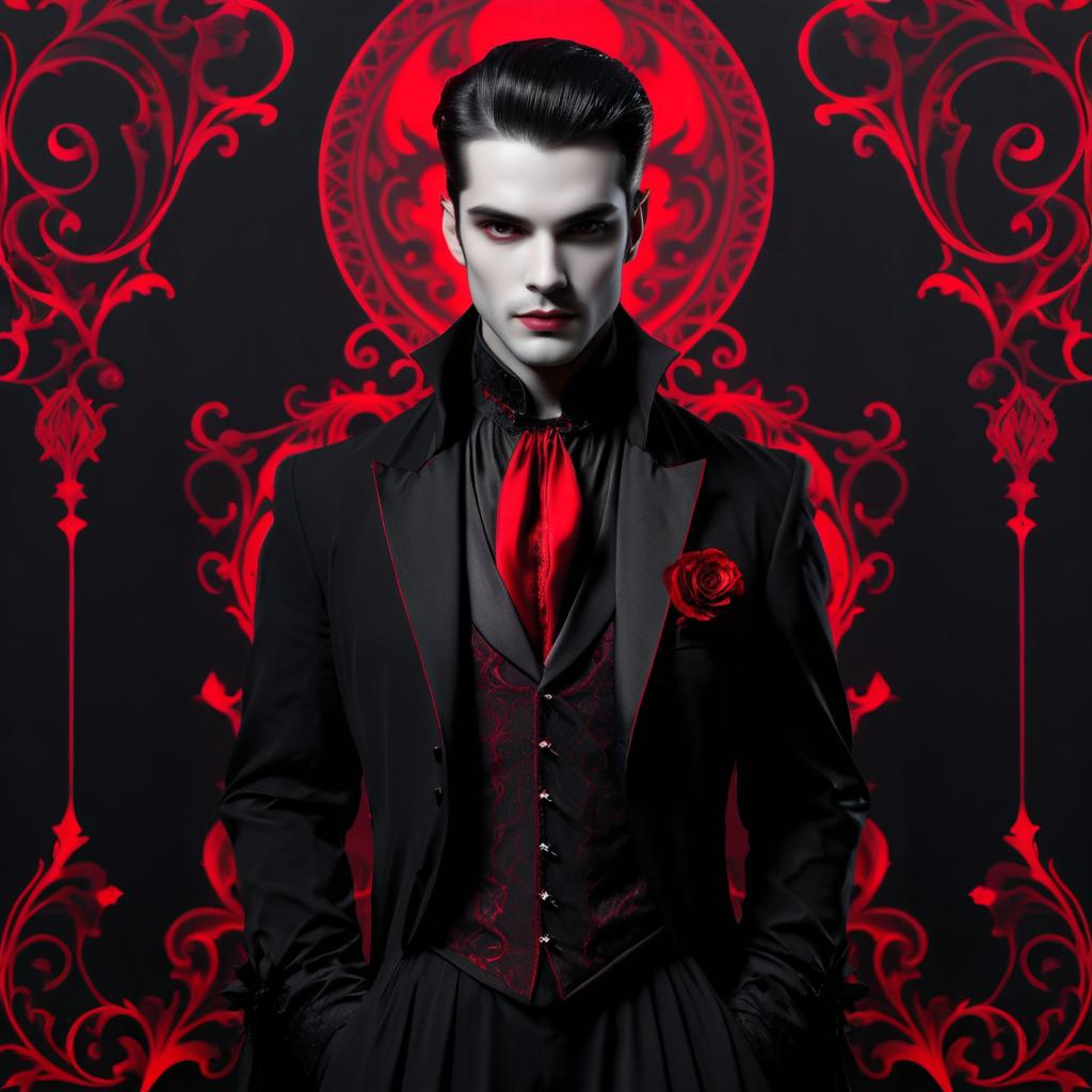 Elegant Vampire Costume with Red Rose