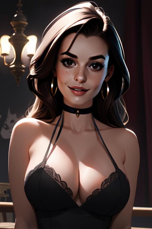 Stylish Digital Portrait of a Woman in Black Lace Dress