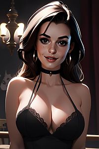 Stylish Digital Portrait of a Woman in Black Lace Dress