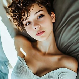 Young Woman in Serene Bedroom