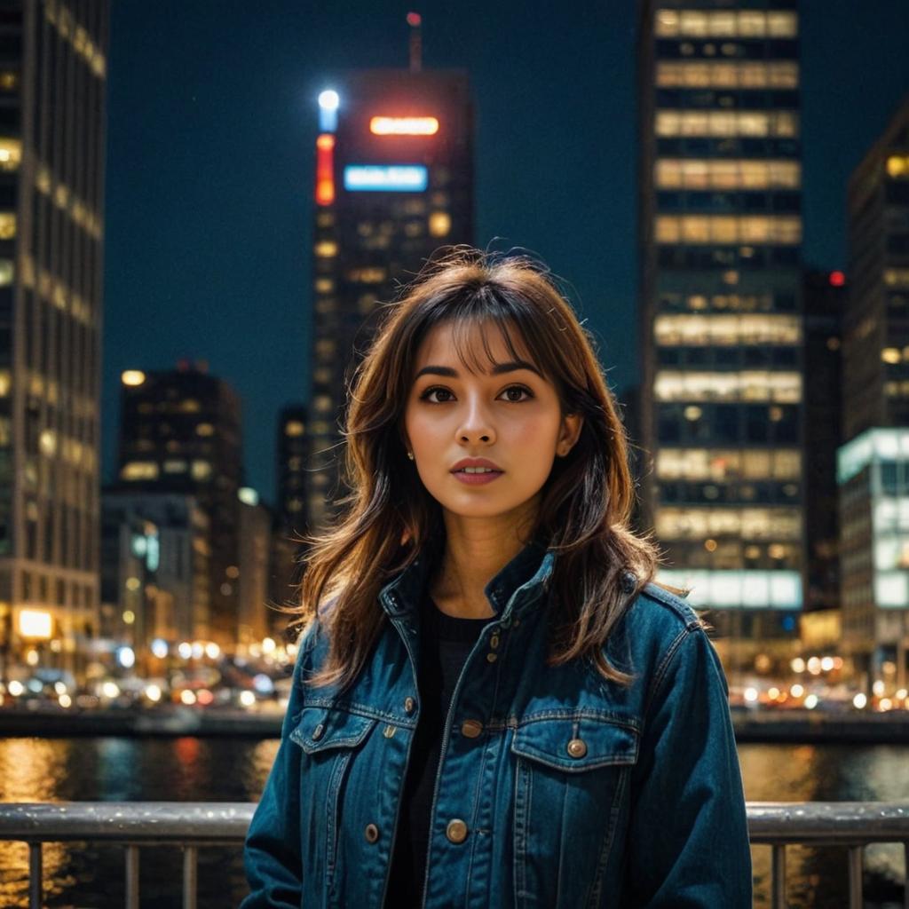 Confident Woman in Urban Nightscape