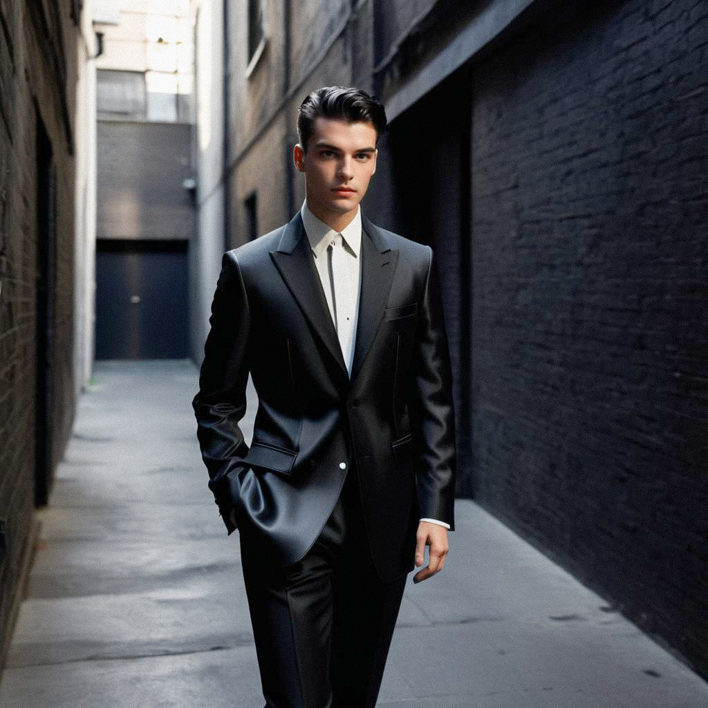 Stylish Man in Black Suit in Alley