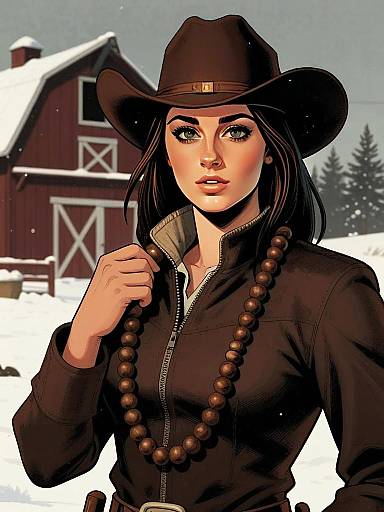 Western Style Woman in Snowy Rural Setting Digital Art