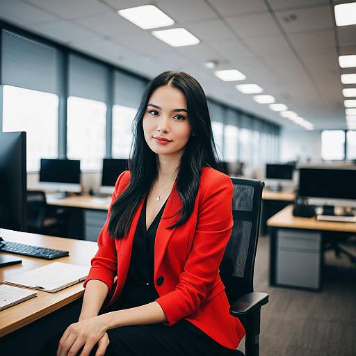 Confident Business Woman in Red Blazer in Modern Office