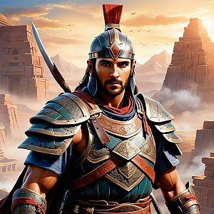 Warrior in Ancient Armor at Sunset