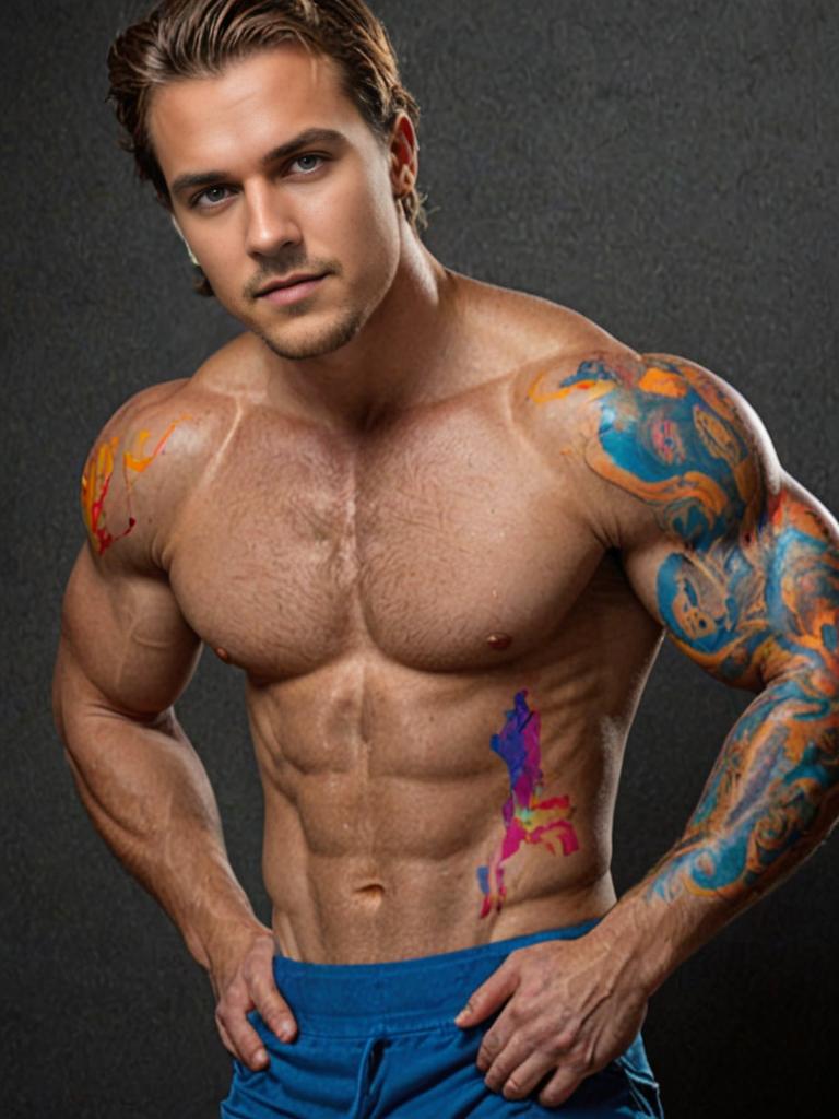 Confident Man with Tattoos in Advertising Shoot