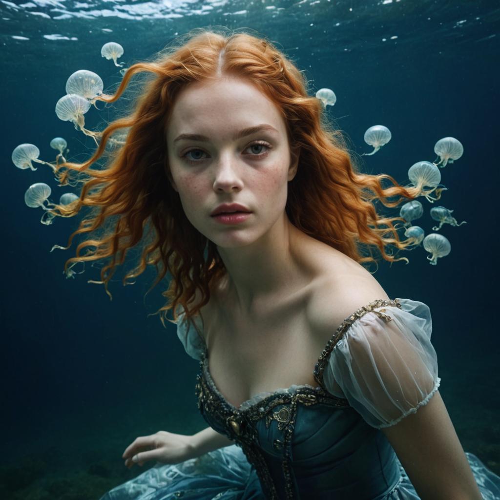 Underwater Portrait of a Renaissance Beauty with Jellyfish