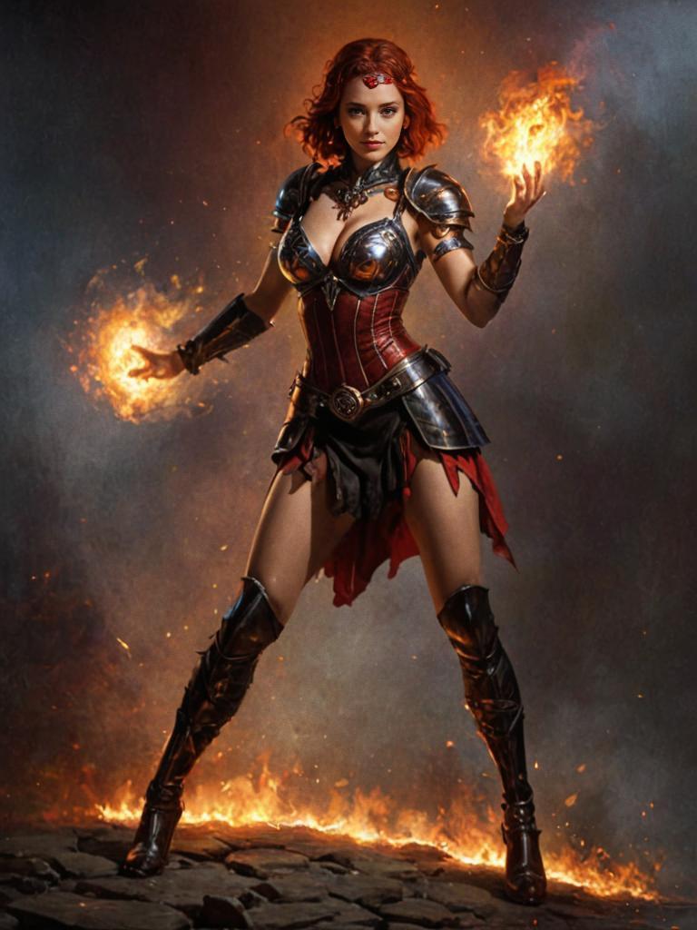 Woman in Fantasy Armor with Flames