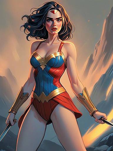 Stylized Digital Illustration of Woman as Wonder Woman Heroic Figure