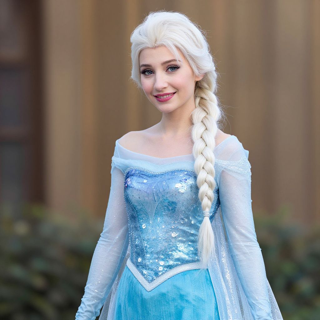 Woman in Sparkling Ice Queen Costume with Long Blonde Braid