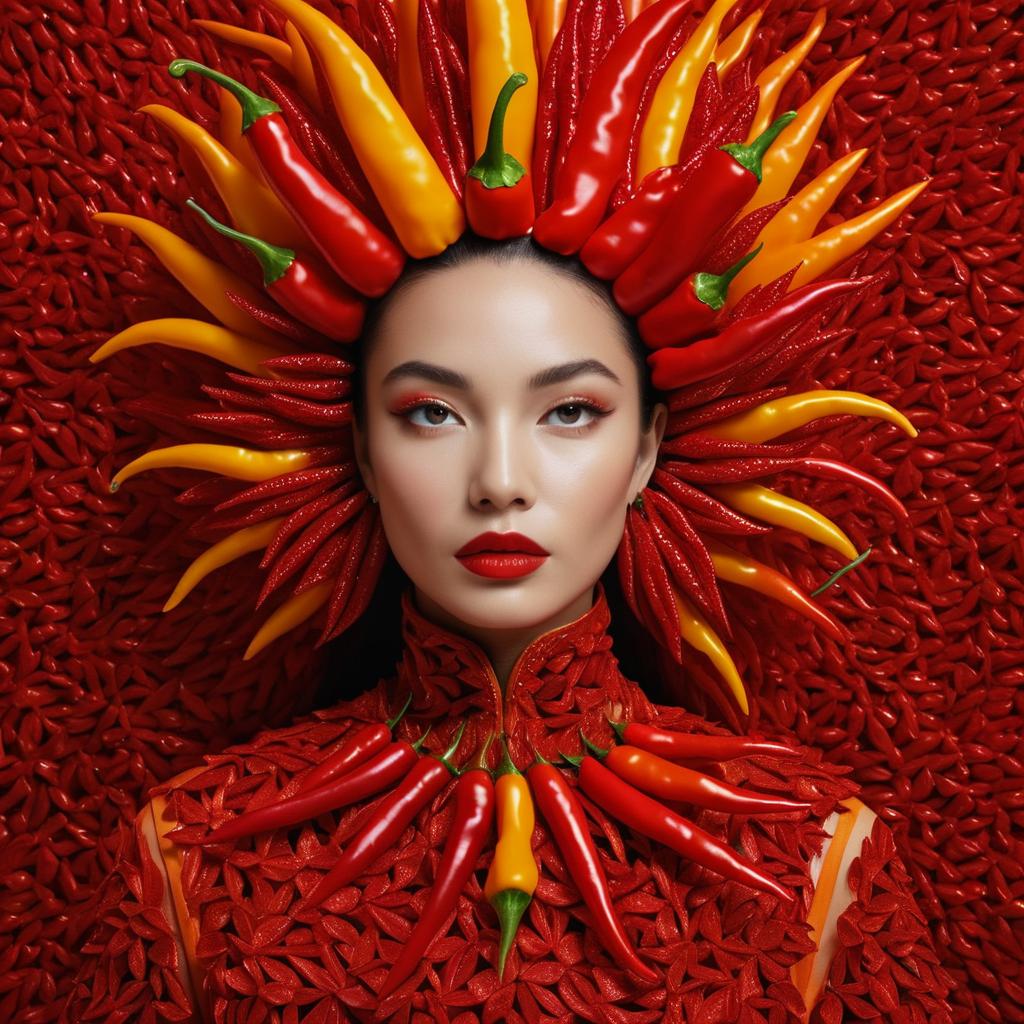 Woman with Colorful Chili Pepper Headpiece