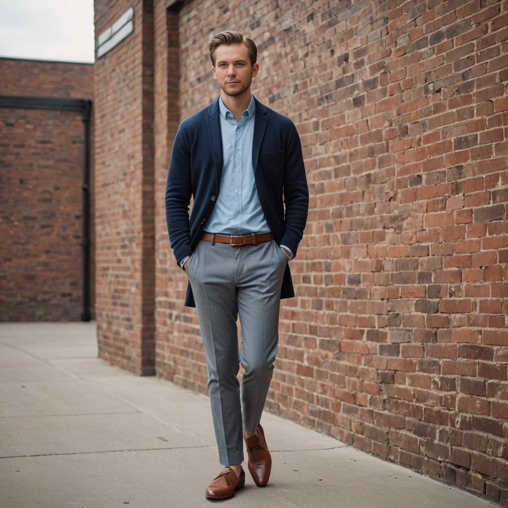 Stylish Man in Casual Elegance by Brick Wall